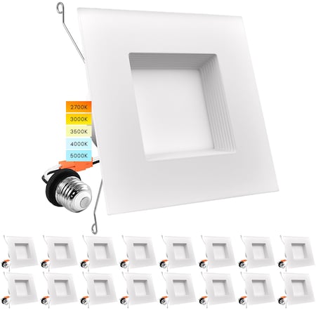 Luxrite 5"/6" Square LED Recessed Can Light 5 CCT 2700K-5000K 12.5W (90W Equivalent) 1100LM Dimmable 16-Pack LR23788-16PK